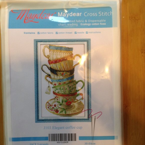 Maydear Stamped Tea Cup Cross Stitch Kit - Picture 1 of 5